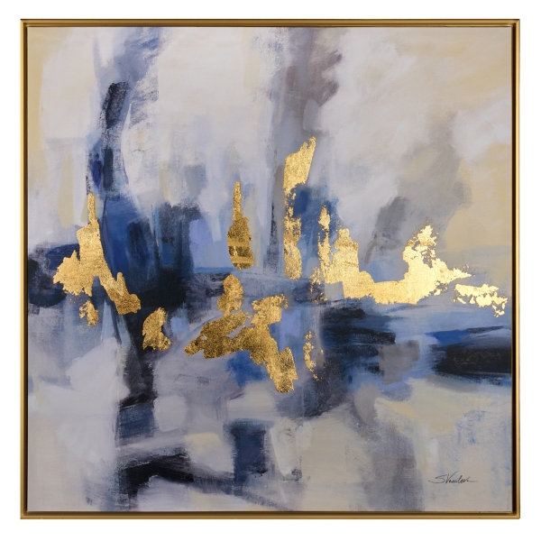 Navy & Gold Abstract Framed Canvas Art Print