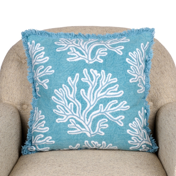 Blue Coral Reef Fringe Pillow