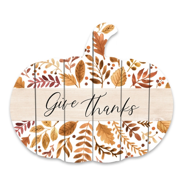 Give Thanks Pumpkin Shaped Wood Pallet Wall Plaque