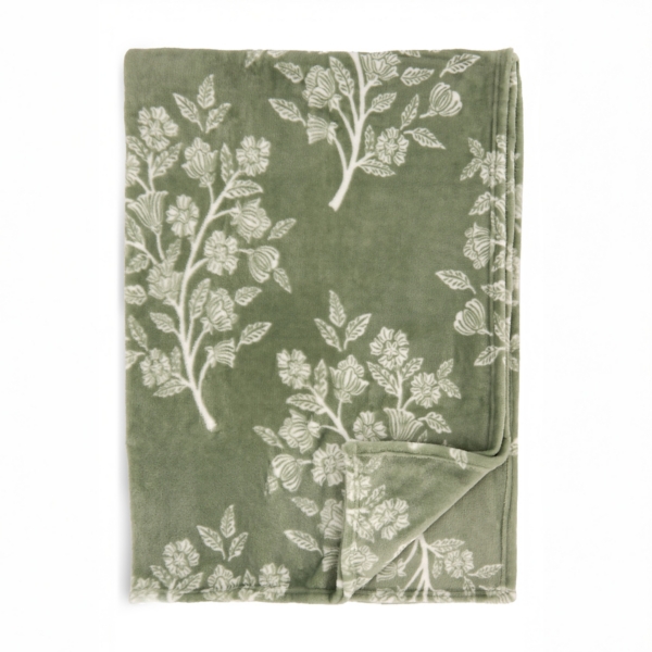 Sage and Ivory Floral Plush Throw