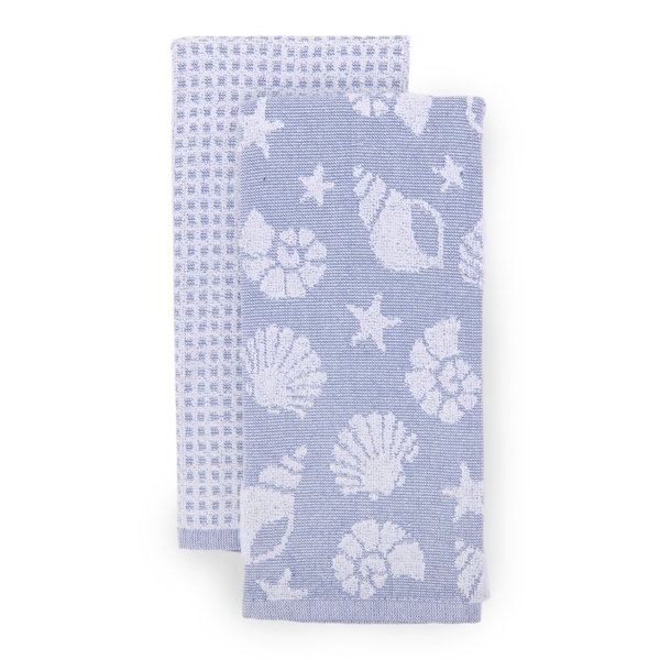 Blue Seashell Jacquard Kitchen Towels, Set of 2