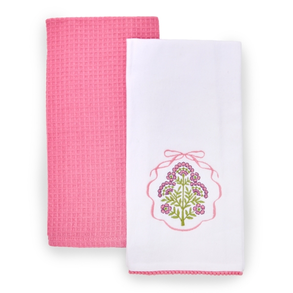 Pink Floral Print Kitchen Towels, Set of 2