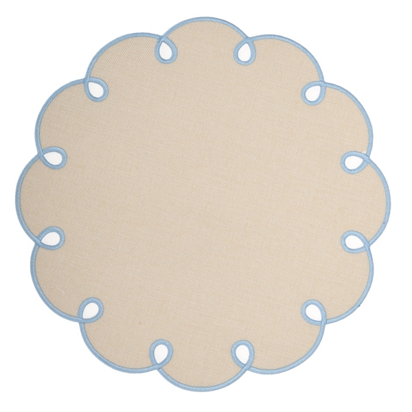 Round Scalloped Blue Trim Placemat