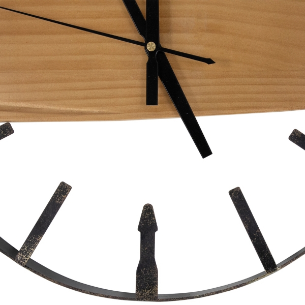 Round Metal and Wood Plank Wall Clock