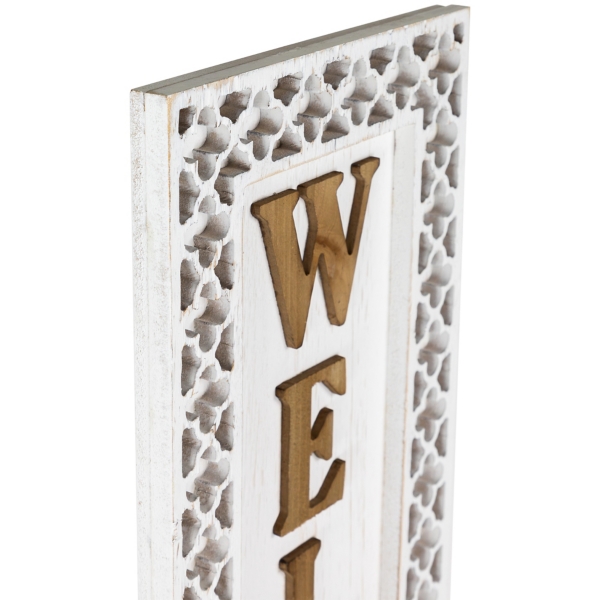 Welcome Quatrefoil Border Wood Wall Plaque