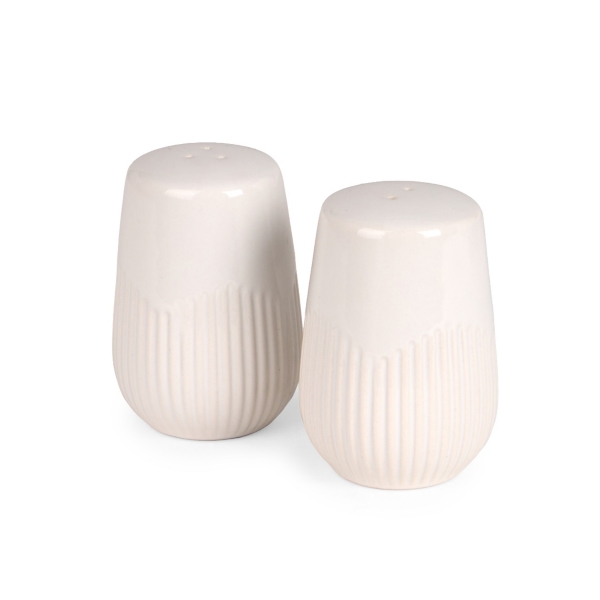White Ribbed Stoneware Salt and Pepper Shaker Set