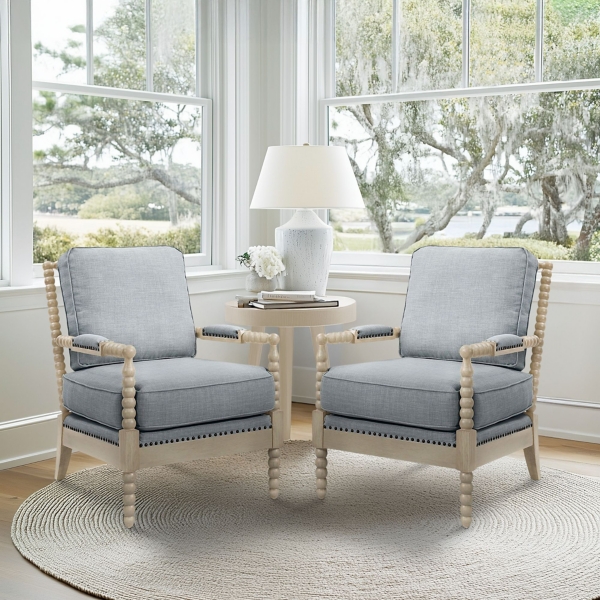 Sunnee Blue Upholstered Wood Accent Chair