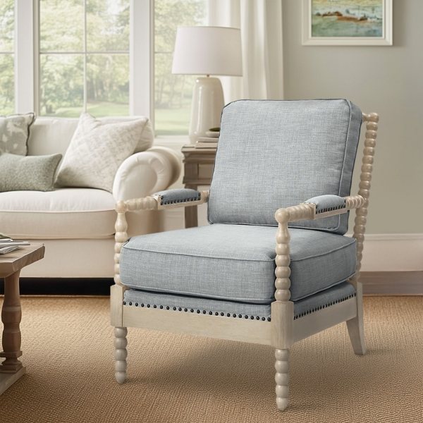 Sunnee Blue Upholstered Wood Accent Chair