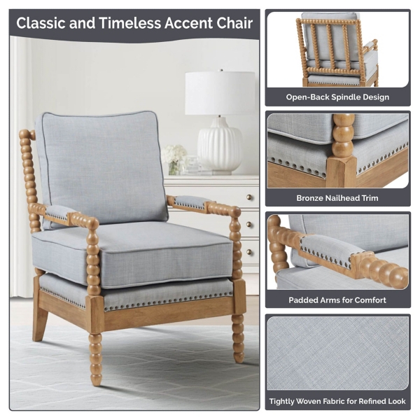 Sunnee Blue Upholstered Wood Accent Chair