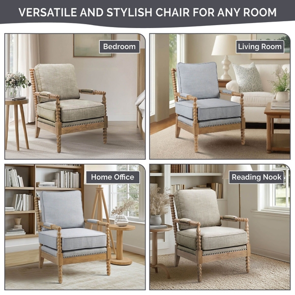 Sunnee Blue Upholstered Wood Accent Chair