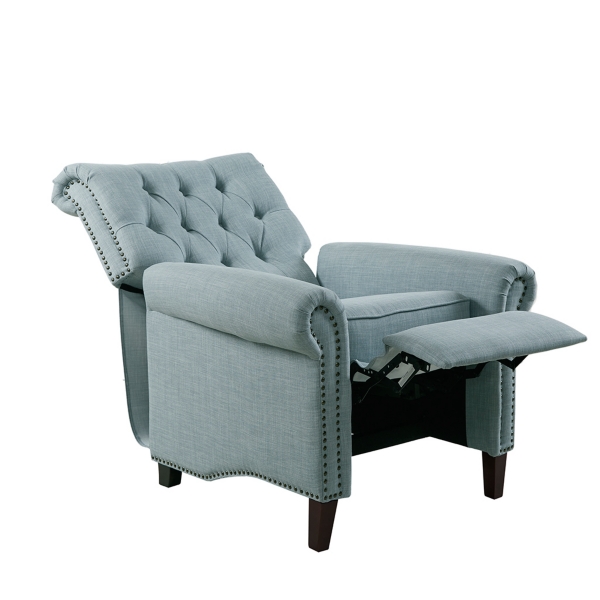 Aidan Blue Tufted Push Back Recliner