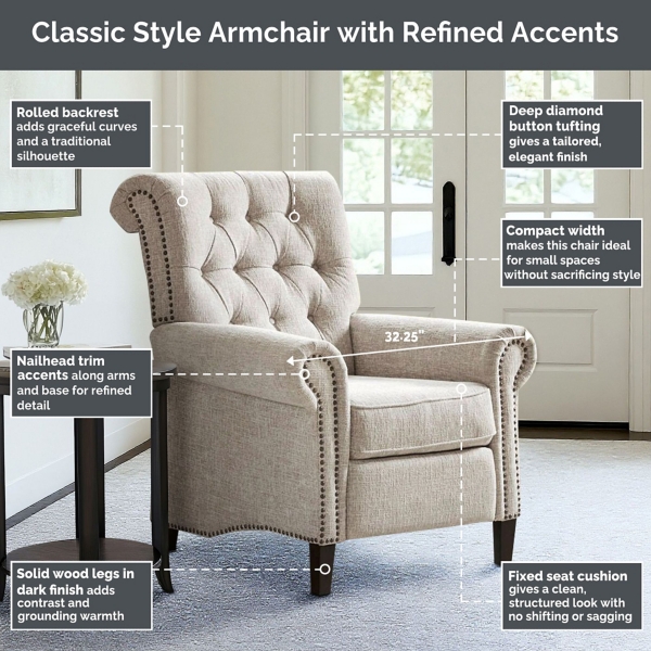 Aidan Blue Tufted Push Back Recliner