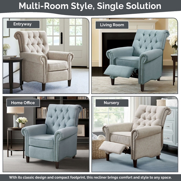 Aidan Blue Tufted Push Back Recliner