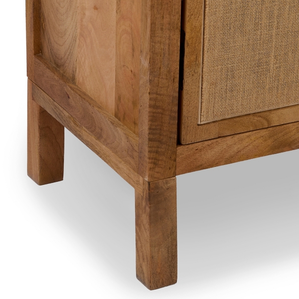 Bennett Natural Wood and Burlap 4 Door Cabinet