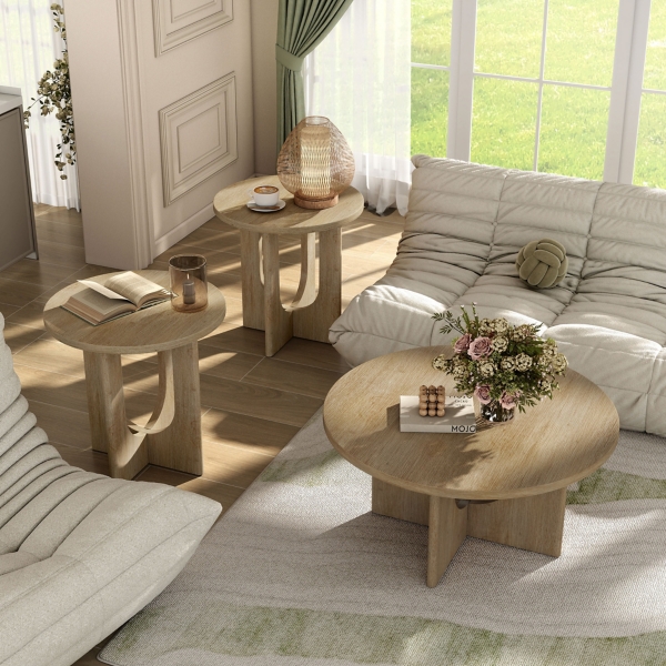 Calsen Natural Wood Occasional Tables, Set of 3