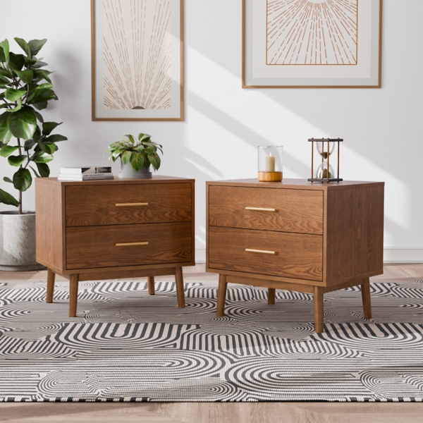 Riverstone Walnut 2-Drawer Nightstands, Set of 2