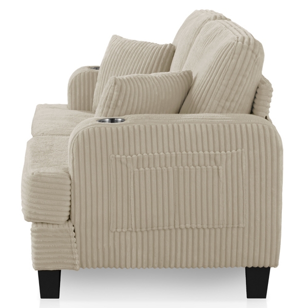 Kasin Beige Chenille Loveseat with Cup Holders