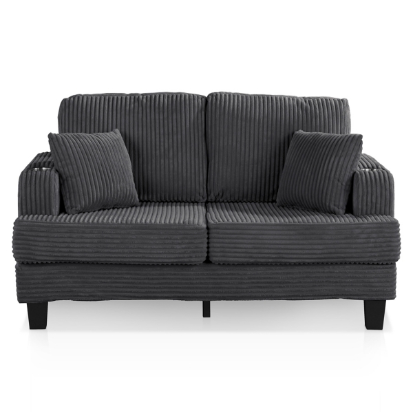 Kasin Gray Chenille Loveseat with Cup Holders