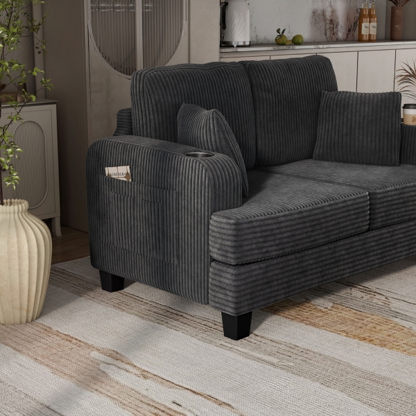 Kasin Gray Chenille Loveseat with Cup Holders