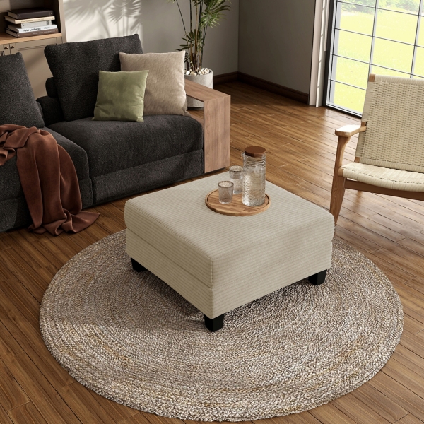 Kasin Beige Chenille Storage Ottoman