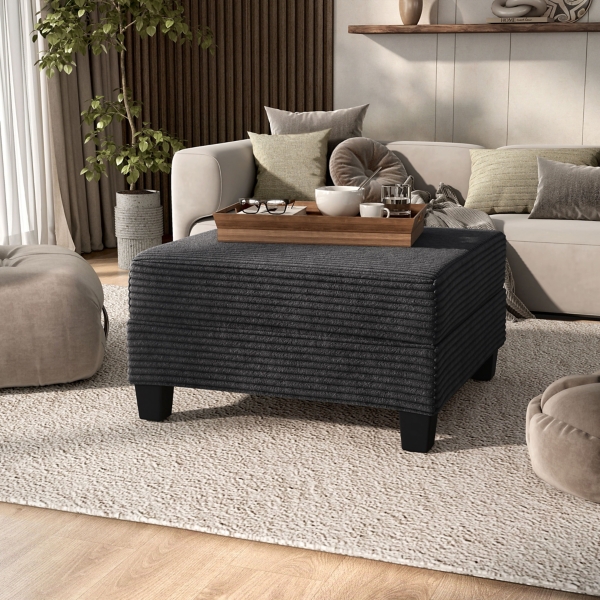 Kasin Gray Chenille Storage Ottoman