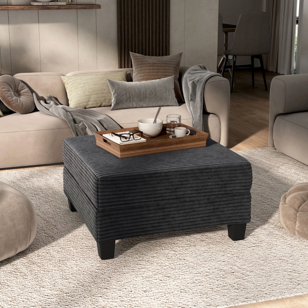 Kasin Gray Chenille Storage Ottoman