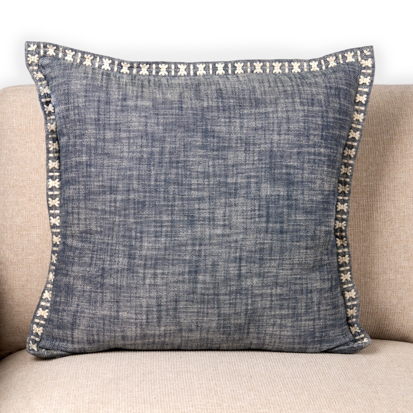 Kirkland's Denim Satin Stitch Trim Pillow In Blue