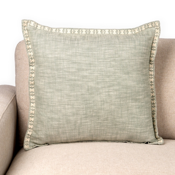 Sage Satin Stitch Trim Pillow