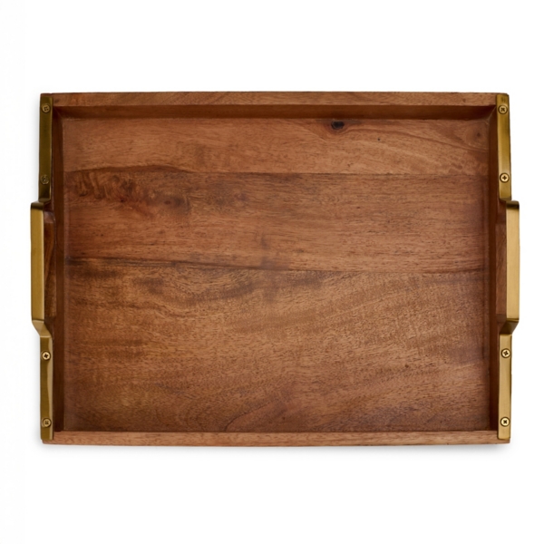 Mango Wood Gold Handle Tray