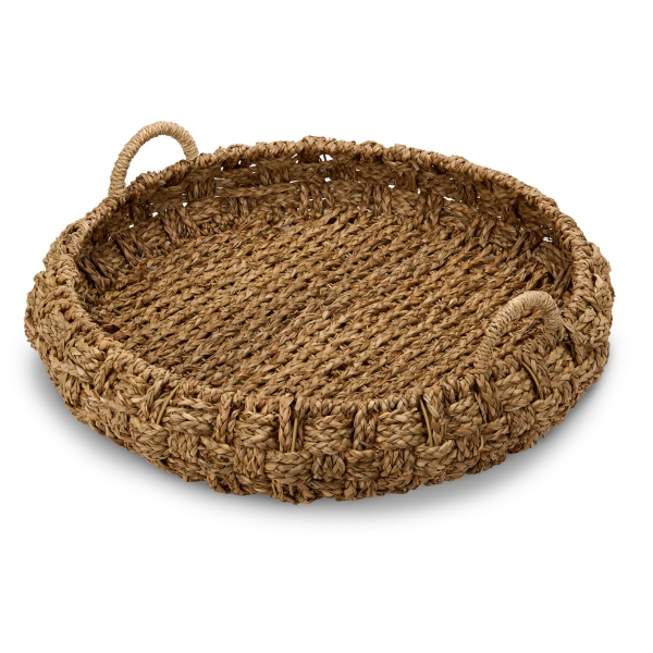 Large Round Seagrass Woven Tray with Handles