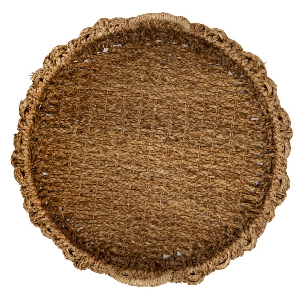 Large Round Seagrass Woven Tray with Handles