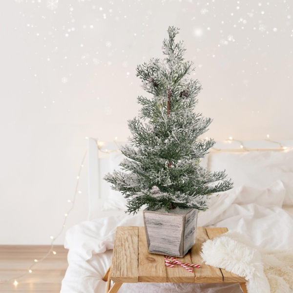 Frosted Cedar Arrangement in Wood Planter