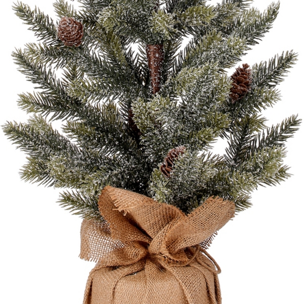 Snow Frost Pine Tree in Burlap Arrangement