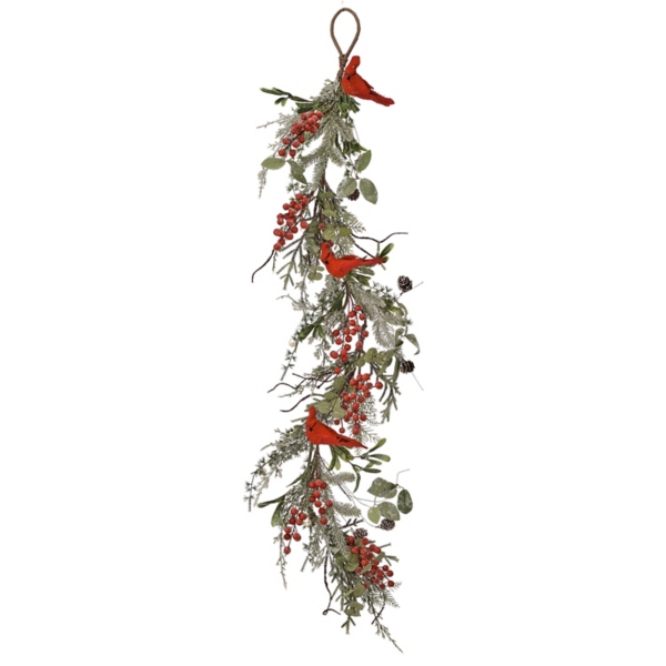 Cardinal Evergreen and Berries Christmas Garland