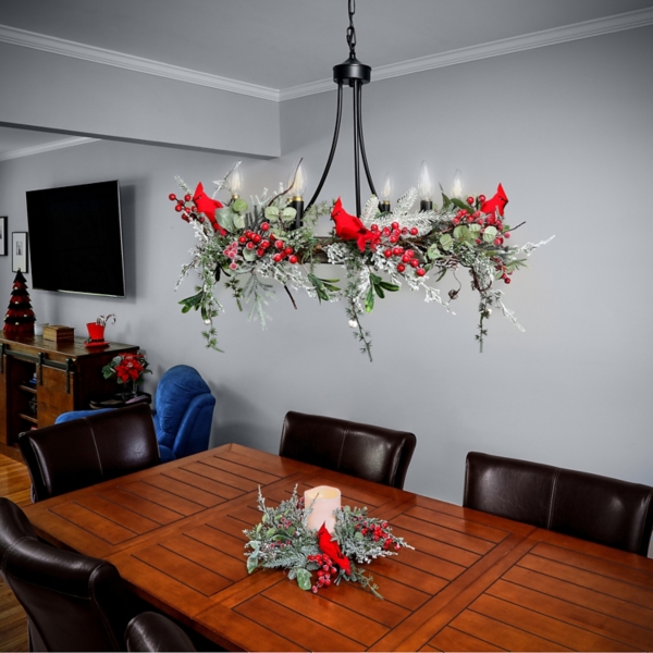 Cardinal Evergreen and Berries Christmas Garland