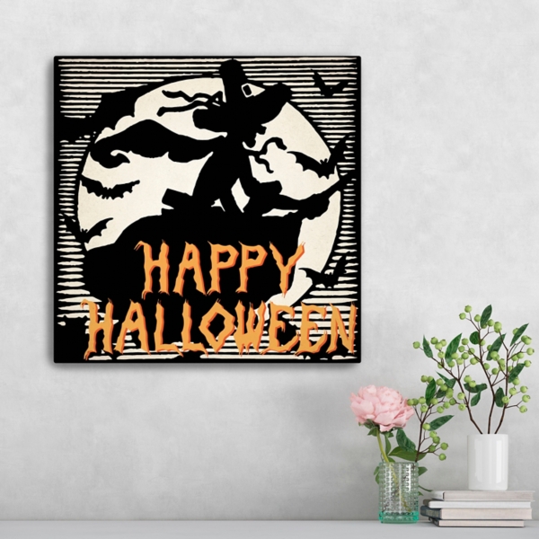 Happy Halloween Witch Bat Canvas Art Print