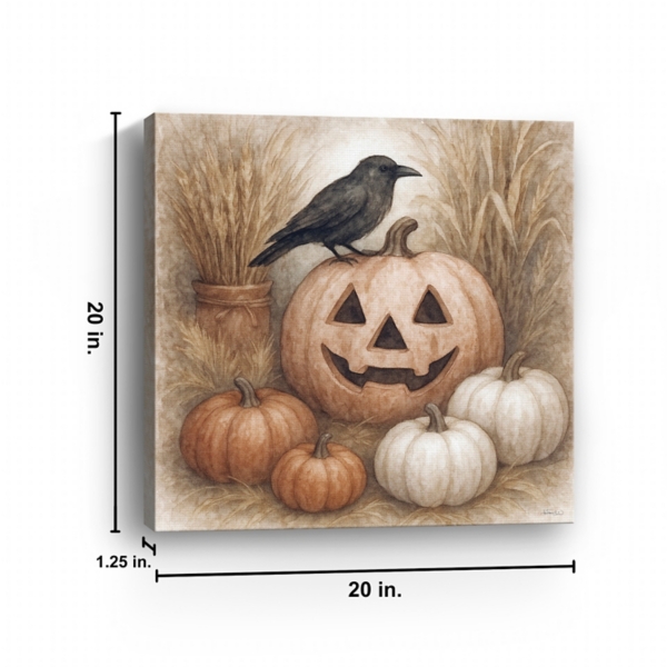 Crow on Jack O Lantern Canvas Art Print