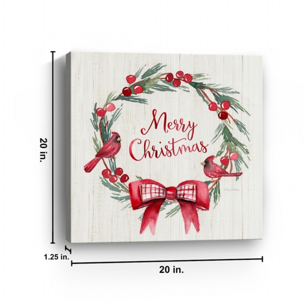 Merry Christmas Bow Wreath Canvas Art Print
