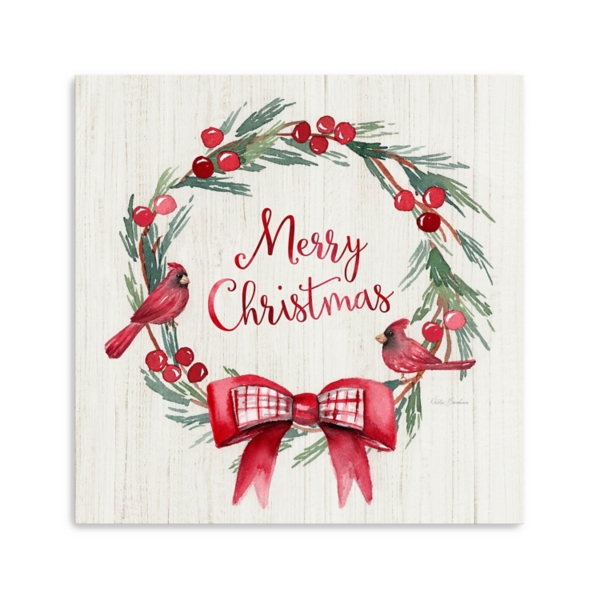 Merry Christmas Bow Wreath Canvas Art Print, 30x30