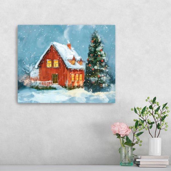 Christmas Red Cabin Canvas Art Print