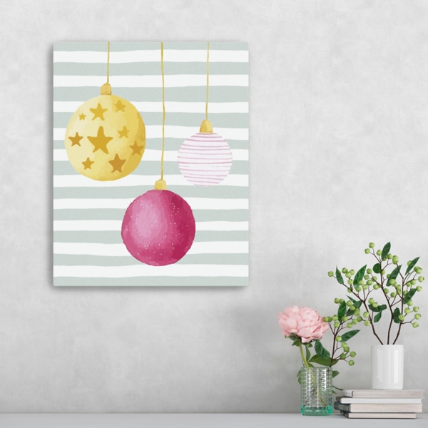 Ornaments and Stripes Christmas Canvas Art Print