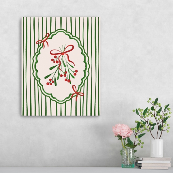Christmas Mistletoe Stripe Canvas Art Print, 16x20