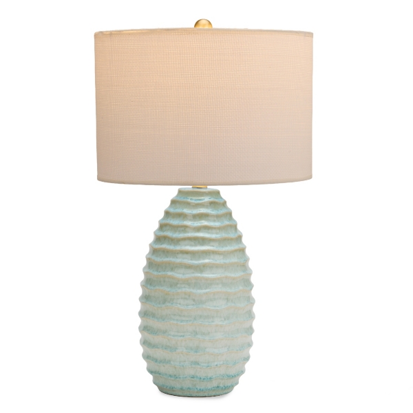 Soft Blue Reactive Rippled Ceramic Table Lamp