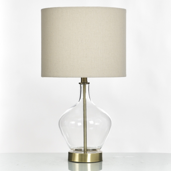 Clear Glass and Brass Metal Table Lamp