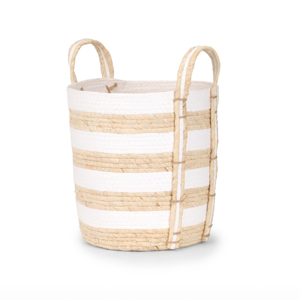Small White and Natural Straw Braided Basket