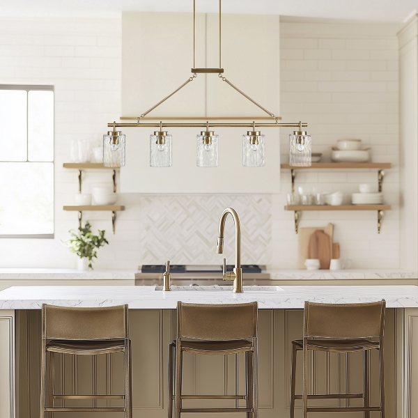 Antique Brass Textured Glass Linear Chandelier