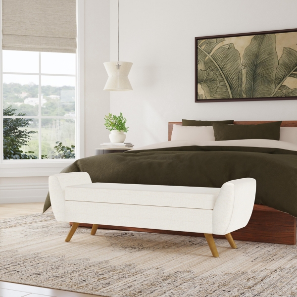 Ivory Textured Woven Storage Bench