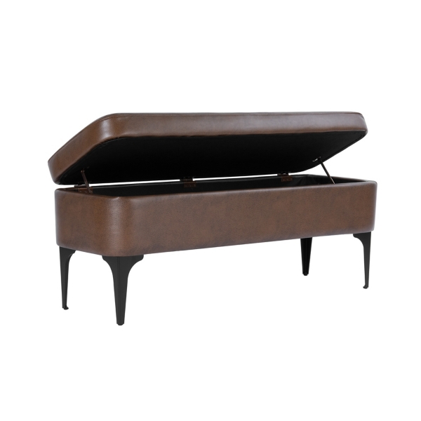 Rounded Brown Faux Leather Storage Bench