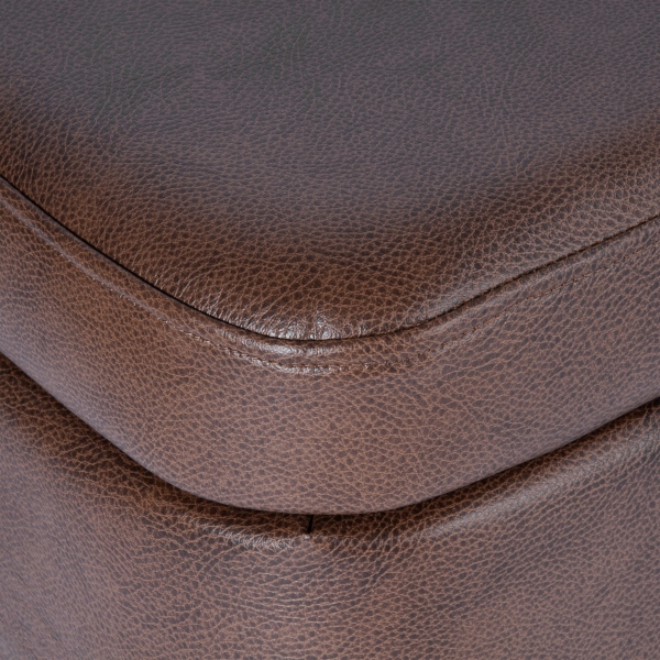 Rounded Brown Faux Leather Storage Bench