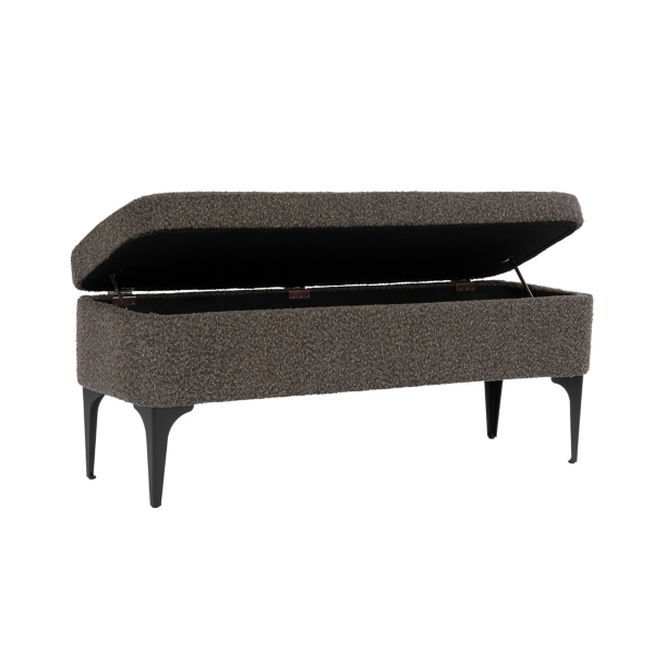 Rounded Dark Brown Boucle Storage Bench